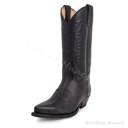 Ladies Classic Western Cowboy Mid Calf Boots Wing Floral Embroidered Pointed Toe Pull On Vintage Boots For Festival Street Wear