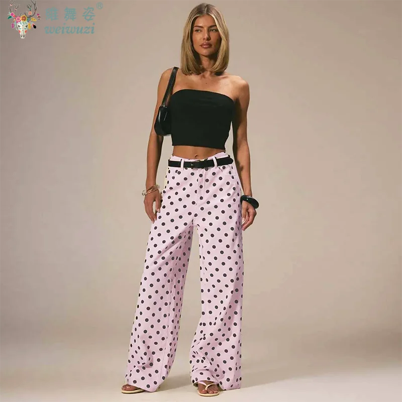 New Women Fashion Polka Dot Jeans Button High Rise Cute Y2k Baggy Straight Wide Leg Boyfriend Denim Long Pants Causal Streetwear