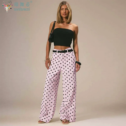 New Women Fashion Polka Dot Jeans Button High Rise Cute Y2k Baggy Straight Wide Leg Boyfriend Denim Long Pants Causal Streetwear