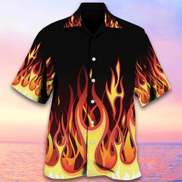 MEN's Hawaii Shirts Fire Flame 3 D Print Shirts Men Women Fashion Oversized Blouse Men's Lapel Shirt Beach Camisas Men's Clothin
