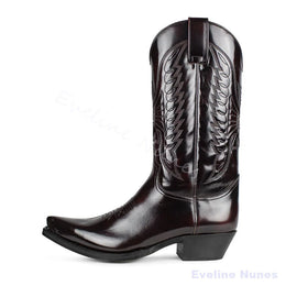 Ladies Classic Western Cowboy Mid Calf Boots Wing Floral Embroidered Pointed Toe Pull On Vintage Boots For Festival Street Wear