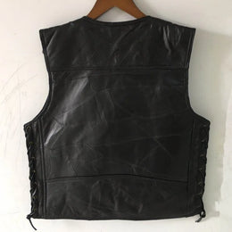 Classic motorcycle leather jacket  Men's vest  Leather patch shirt Cycling jacket  Plain leather patching