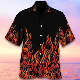 MEN's Hawaii Shirts Fire Flame 3 D Print Shirts Men Women Fashion Oversized Blouse Men's Lapel Shirt Beach Camisas Men's Clothin