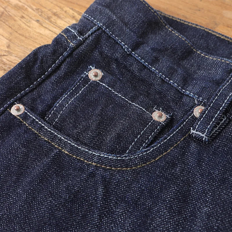 Selvedgejeans herr – mörkblå bomullsdenim