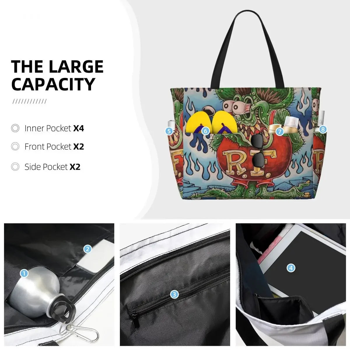 Rat Fink Beach Tote Bag Sport Gym Yoga Duffle Large Tote Bag Women Travel Bag Fitness bag