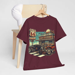 Vintage Classic Hotrod Cars Motorcycle Chopper Route 66 Diner Heavy Cotton T Shirt Retro Rustic