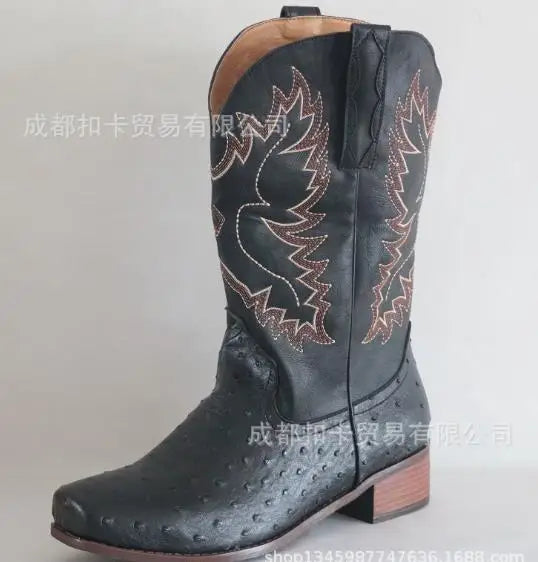 Men High Boots Embroidery Retro Handmade Mens Boots Western Cowboy Boot Pointed Toe Boots Hand Stitching Outdoor Men's Shoes
