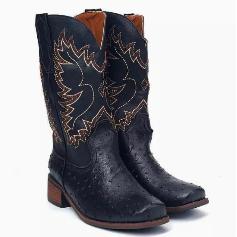 Men High Boots Embroidery Retro Handmade Mens Boots Western Cowboy Boot Pointed Toe Boots Hand Stitching Outdoor Men's Shoes