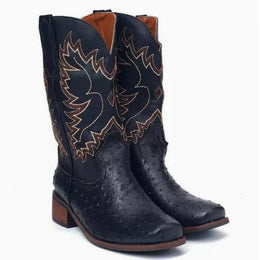 Men High Boots Embroidery Retro Handmade Mens Boots Western Cowboy Boot Pointed Toe Boots Hand Stitching Outdoor Men's Shoes