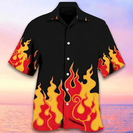 MEN's Hawaii Shirts Fire Flame 3 D Print Shirts Men Women Fashion Oversized Blouse Men's Lapel Shirt Beach Camisas Men's Clothin