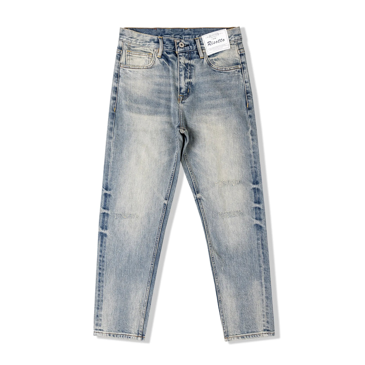 Amekaji Lightweight American Vintage Red Selvedge Distressed Washed Slim Straight Commuter Denim Jeans for Men