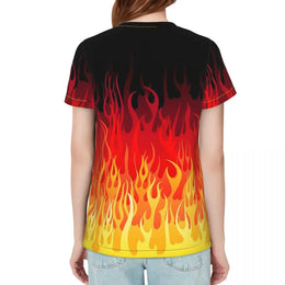 Red Hot Rod Flame On Edge Black Background T-Shirt Women Short Sleeve T Shirts Round Neck Streetwear Cotton Summer Tees