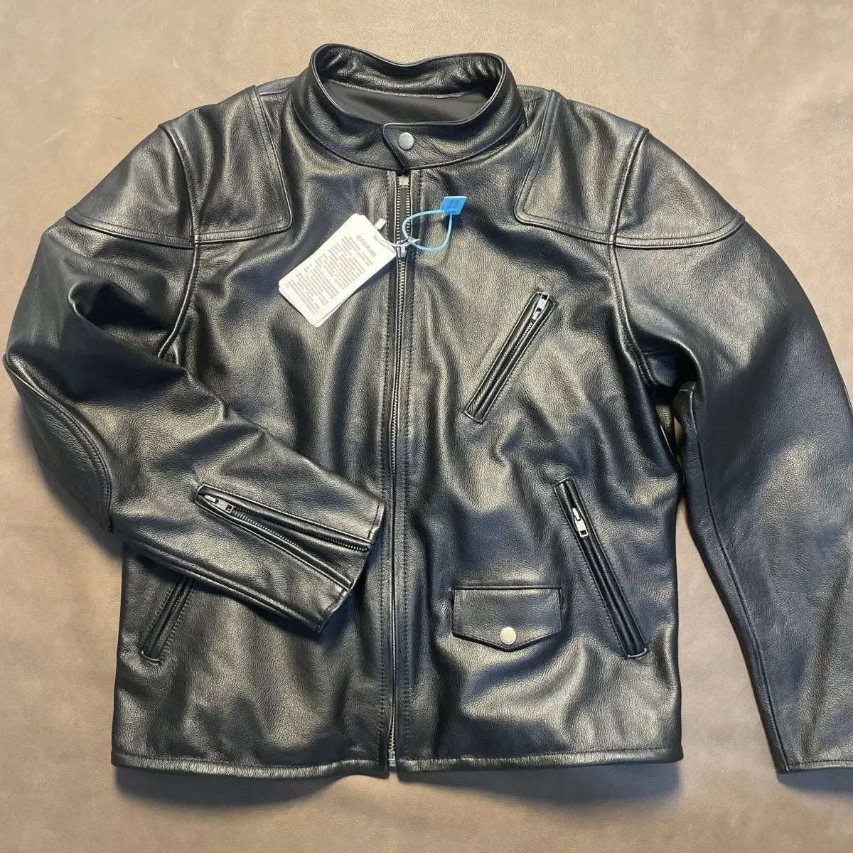 Genuine Cowhide Jacket for Men Streetwear 2026 Spring Classic Stand Collar Leather Jacket, Short Slim Fit Biker Style,