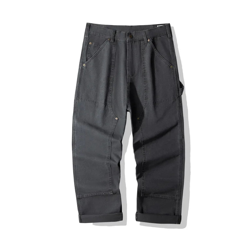100% Cotton 12oz Vintage Men's 01 Lumberjack Work Pants - Amekaji Wabash Striped Denim Overalls / Canvas Work Trousers OKONKWO