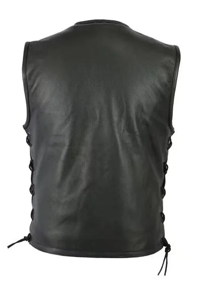 Men PU Riding Vest windproof Solid Color zipper up Vest Motorcycle Stand Collar Leather Vest Team Punk