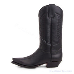 Ladies Classic Western Cowboy Mid Calf Boots Wing Floral Embroidered Pointed Toe Pull On Vintage Boots For Festival Street Wear