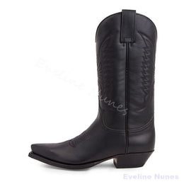 Ladies Classic Western Cowboy Mid Calf Boots Wing Floral Embroidered Pointed Toe Pull On Vintage Boots For Festival Street Wear