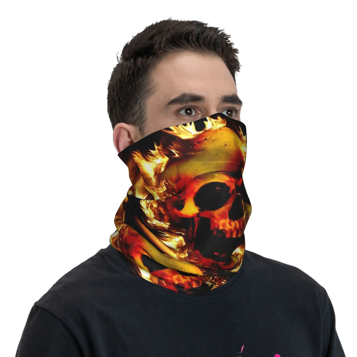 Flaming Fire Skull Bandana Neck Cover Printed Wrap Mask Scarf Headband Hiking Fishing Unisex Adult Winter