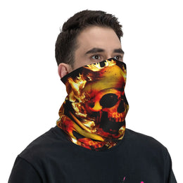 Flaming Fire Skull Bandana Neck Cover Printed Wrap Mask Scarf Headband Hiking Fishing Unisex Adult Winter