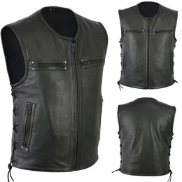Men PU Riding Vest windproof Solid Color zipper up Vest Motorcycle Stand Collar Leather Vest Team Punk