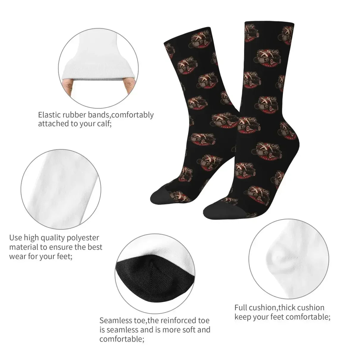 Rockabilly Hot Rod Pin Up Socks Harajuku Sweat Absorbing Stockings All Season Long Socks for Unisex Valentine's Day Gifts
