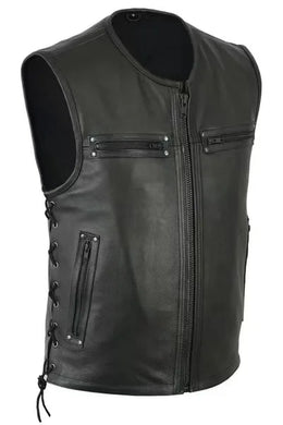 Men PU Riding Vest windproof Solid Color zipper up Vest Motorcycle Stand Collar Leather Vest Team Punk
