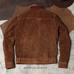 Men Vintage American Retro Washed Real Leather Jacket Amekaji Nubuck Cowhide 506 Genuine Leather Coat
