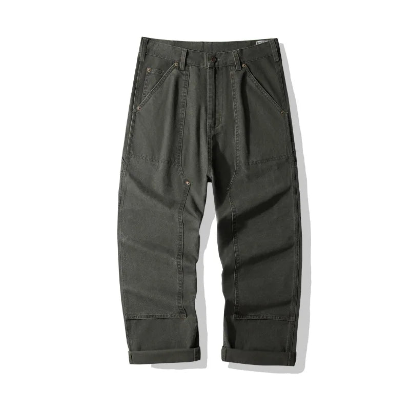 100% Cotton 12oz Vintage Men's 01 Lumberjack Work Pants - Amekaji Wabash Striped Denim Overalls / Canvas Work Trousers OKONKWO