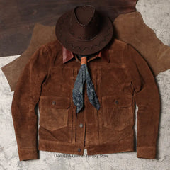 Men Vintage American Retro Washed Real Leather Jacket Amekaji Nubuck Cowhide 506 Genuine Leather Coat