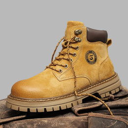 Retro High Top Sneakers Mens Short Tooling Workwear Boots Genuine Leather Lace Up Men's Outdoor Casual Mountaineering Boots