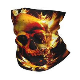 Flaming Fire Skull Bandana Neck Cover Printed Wrap Mask Scarf Headband Hiking Fishing Unisex Adult Winter