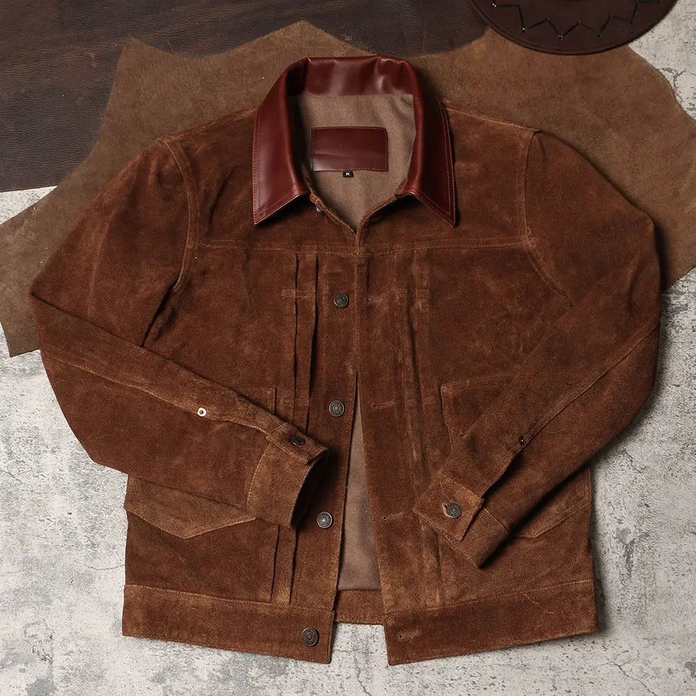 Men Vintage American Retro Washed Real Leather Jacket Amekaji Nubuck Cowhide 506 Genuine Leather Coat