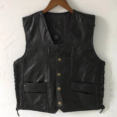 Classic motorcycle leather jacket  Men's vest  Leather patch shirt Cycling jacket  Plain leather patching