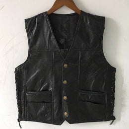 Classic motorcycle leather jacket  Men's vest  Leather patch shirt Cycling jacket  Plain leather patching