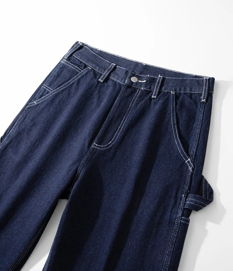 American Vintage Raw Denim Rail Worker Jeans - Americana Multi-Pocket Striped Work Pants / Outdoor Utility Trousers OKONKWO