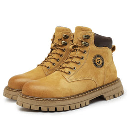 Retro High Top Sneakers Mens Short Tooling Workwear Boots Genuine Leather Lace Up Men's Outdoor Casual Mountaineering Boots