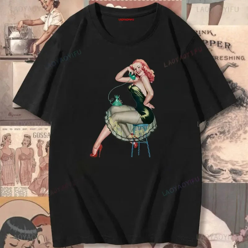 Rockabilly Vintage Rock Roll Music Sock Hop Women Printed T Shirt Pin Up Girl Model Girls Tees Kawaii Tops Tshirt Cotton Hipster