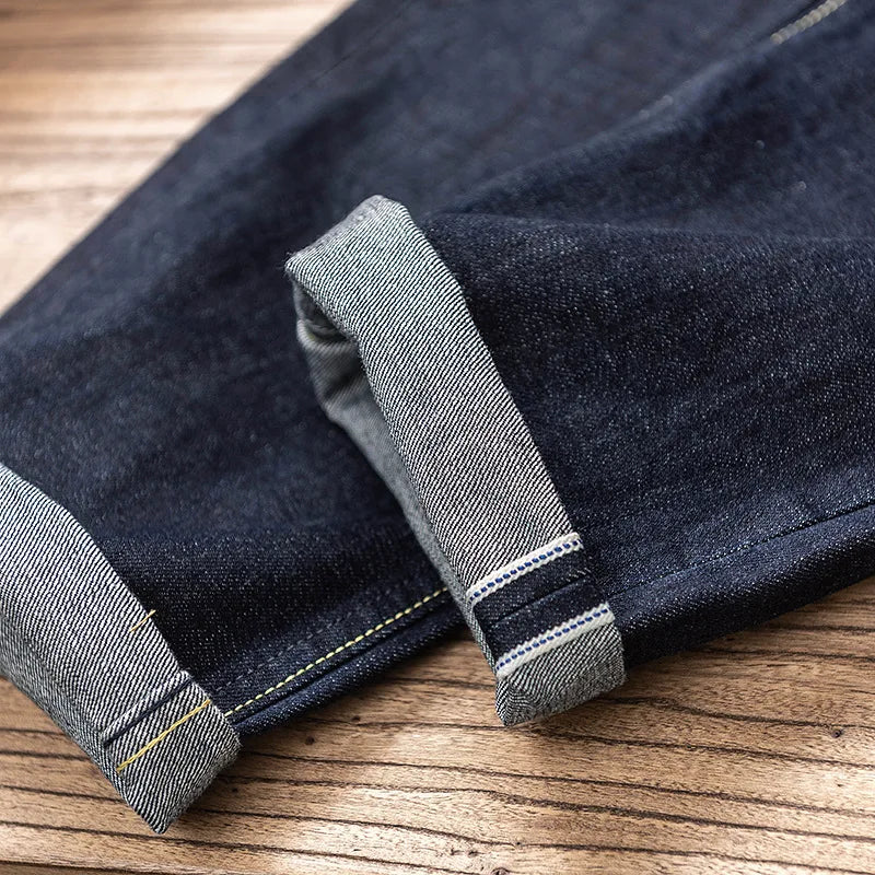 15oz Japanese Raw Blue Selvedge Denim Washed Jeans for Men Amekaji Vintage Casual Pants 100% Cotton Loose Straight-Leg Trousers