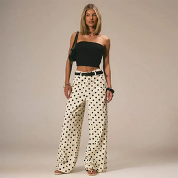 New Women Fashion Polka Dot Jeans Button High Rise Cute Y2k Baggy Straight Wide Leg Boyfriend Denim Long Pants Causal Streetwear