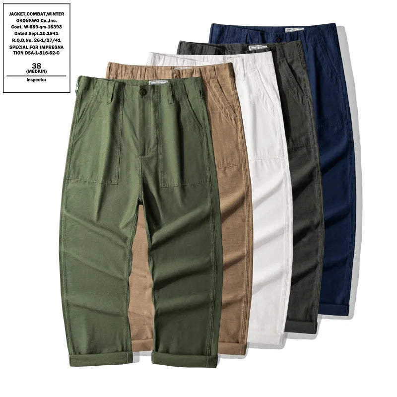 American Vintage OG-107 Trousers for Men 100% Cotton Washed Sateen Heavyweight Workwear Cargo Pants "Bread Loaf" Fatigue Pants