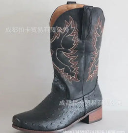 Men High Boots Embroidery Retro Handmade Mens Boots Western Cowboy Boot Pointed Toe Boots Hand Stitching Outdoor Men's Shoes
