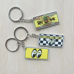 Motor Motorcycle Keychain Moon Mooneyes Rat Fink Ratfink Bag charms Metal Key Chain Ring Keychains for man