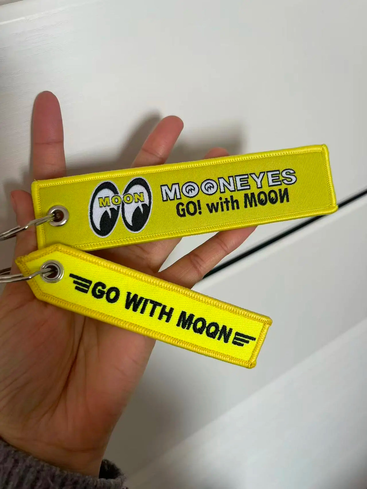 Fabric Motor Motorcycle Keychain Moon Mooneyes Rat Fink Ratfink Bag Charms Metal Key Chain Ring Keychains for Man