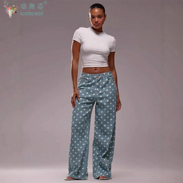 New Women Fashion Polka Dot Jeans Button High Rise Cute Y2k Baggy Straight Wide Leg Boyfriend Denim Long Pants Causal Streetwear