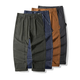 100% Cotton 12oz Vintage Men's 01 Lumberjack Work Pants - Amekaji Wabash Striped Denim Overalls / Canvas Work Trousers OKONKWO