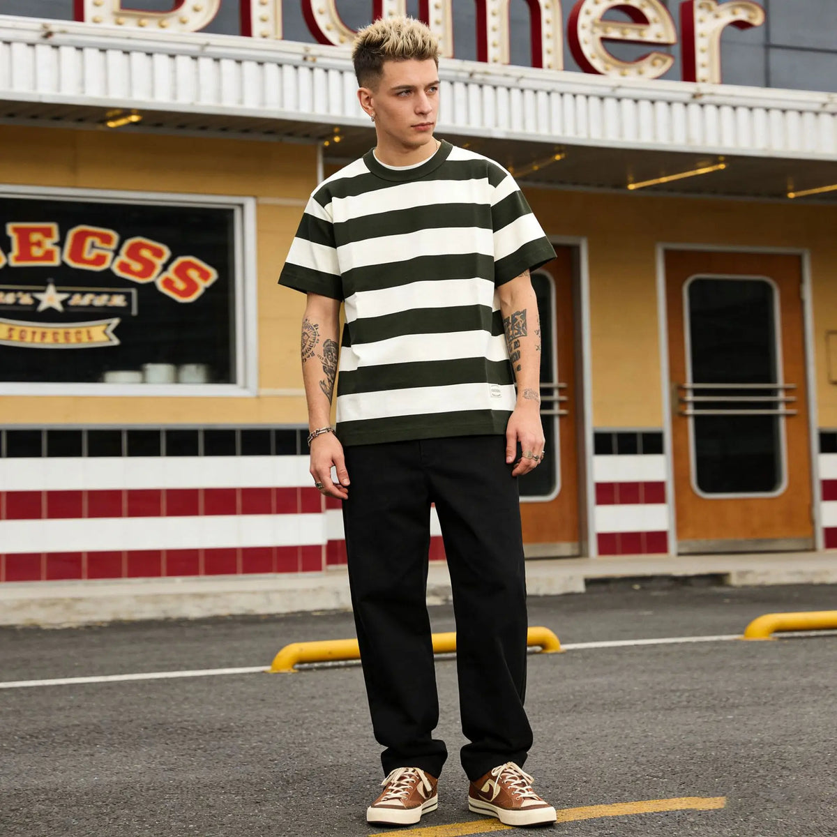 Khaki Prisoner Stripe T-shirt
