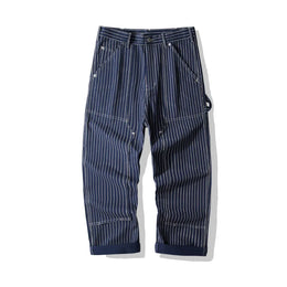 100% Cotton 12oz Vintage Men's 01 Lumberjack Work Pants - Amekaji Wabash Striped Denim Overalls / Canvas Work Trousers OKONKWO