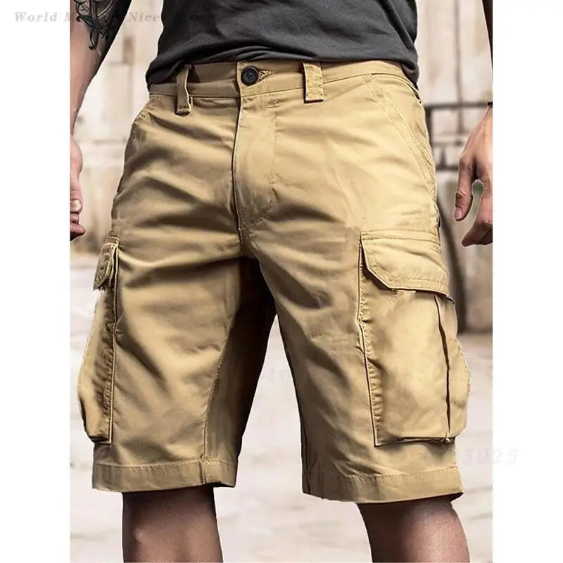 Vintage Loose Multi Pocket Cargo Shorts Men 2026 Summer Casual Plus Size 3XL Beach Travel Outdoor Wear Trousers