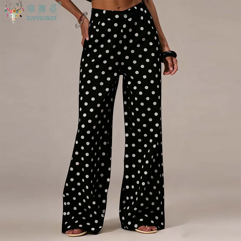 New Women Fashion Polka Dot Jeans Button High Rise Cute Y2k Baggy Straight Wide Leg Boyfriend Denim Long Pants Causal Streetwear