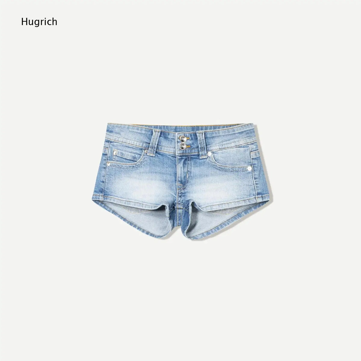 Vintage Washed Skinny Denim Hot Shorts Low Waist Double Stitch Seam Back Triangle Flap Pocket Daily Club Wear Shorts